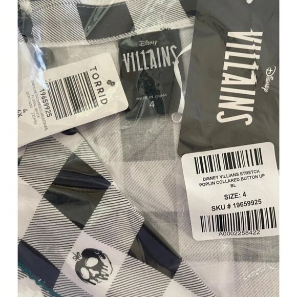 Disney +4 Black/White Button Retro Square Poison Apples Print Short Sleeve Shirt - Picture 6 of 6